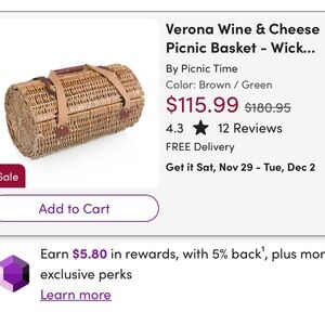 Picnic Time Verona Wine & Cheese Picnic Basket - Brown and Green
